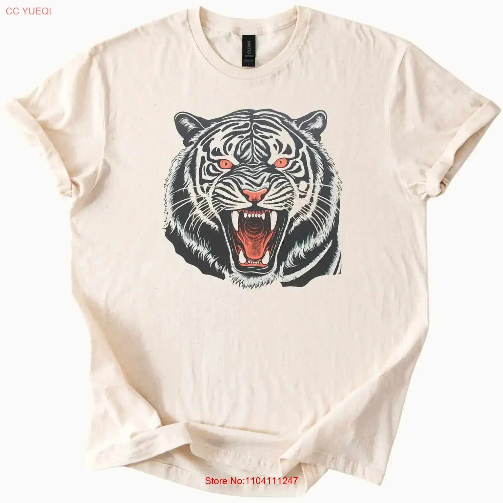 Tiger T Shirt Fierce Cat Print Wild Animal Top vintage Washed Versatile Comfortable designer clothes Stylish graphic streetwear