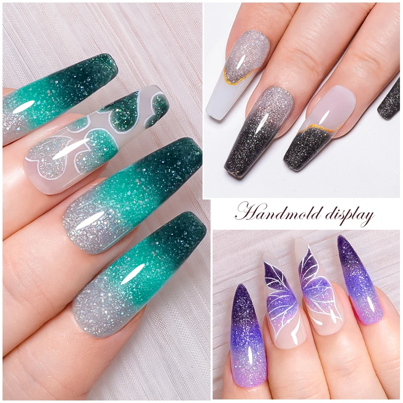 MSRUIOO 8ml Glitter Sequins Thermal Gel Nail Polish Color Changing DIY Nail Art Soak Off UV/LED Gel for MAnicure DIY Design