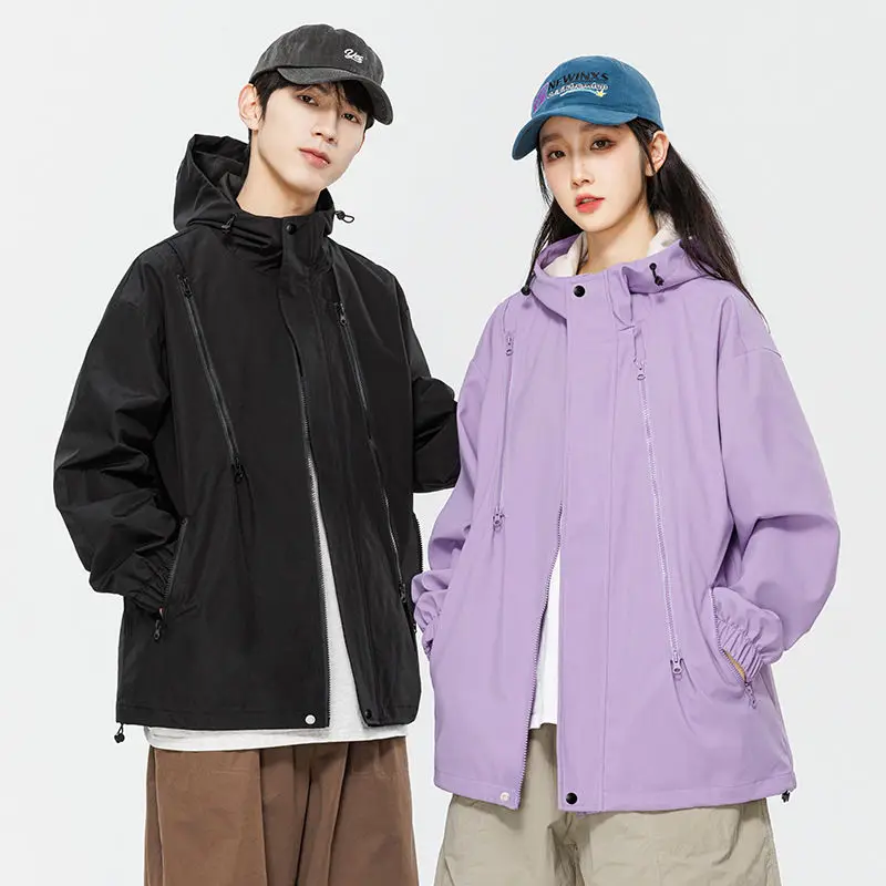 Couples Outdoor Fleece Jacket Loose Fit Spring Autumn Climbing Clothes Double Zipper Design New 2024 Trendy Brand Men Women