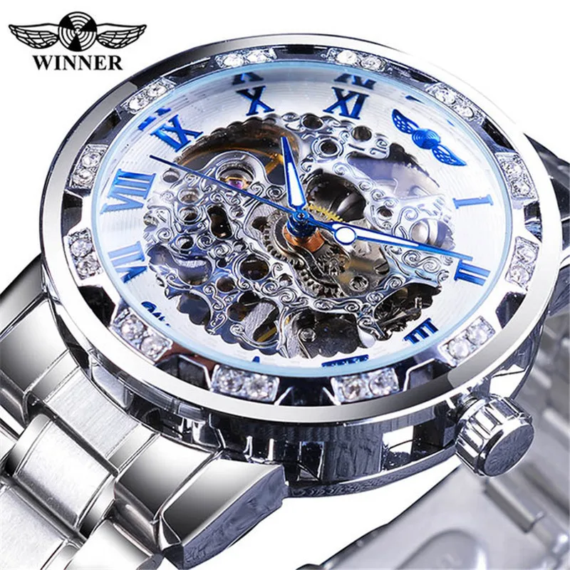 Gratis Verzending Outletsnew Winner Watch Heren Mode Casual Classic Holle Strass Manueel Mechanisch Horloge