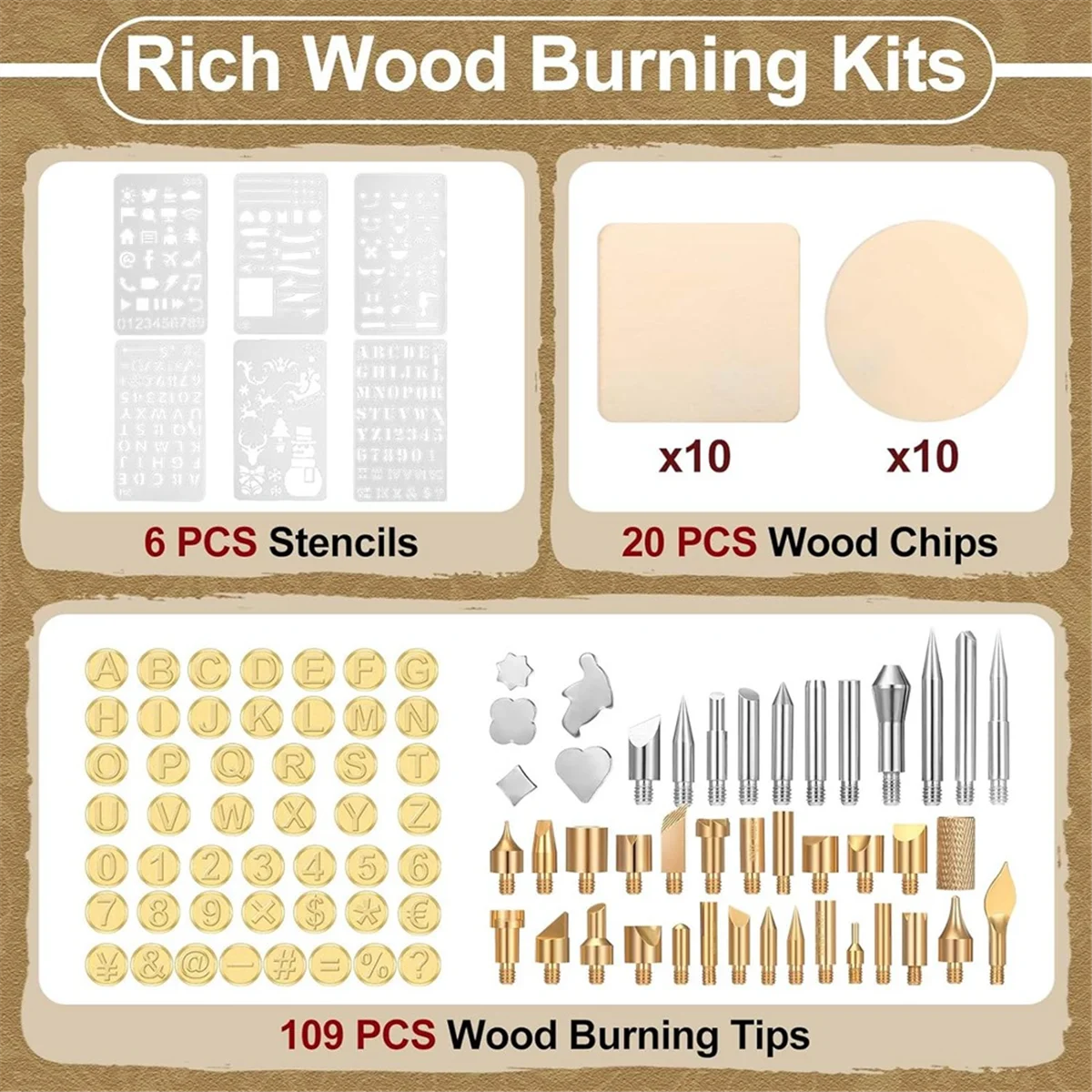 136 Pieces WoodBurning Kit Wood Burning Tools Set with Wood Chips for Wood Burner DIY Embossing Carving Crafts