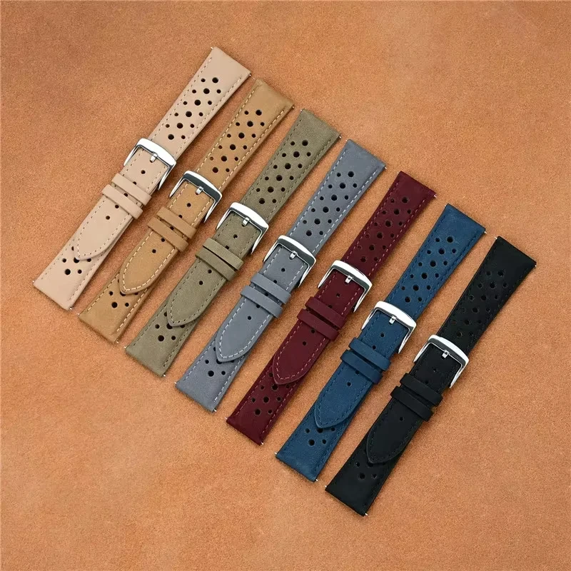 20mm 22mm Quick Release Frosted Cowhide Porous Breathable Watch Strap Replacement for Universal Soft Waterproof Watch Band