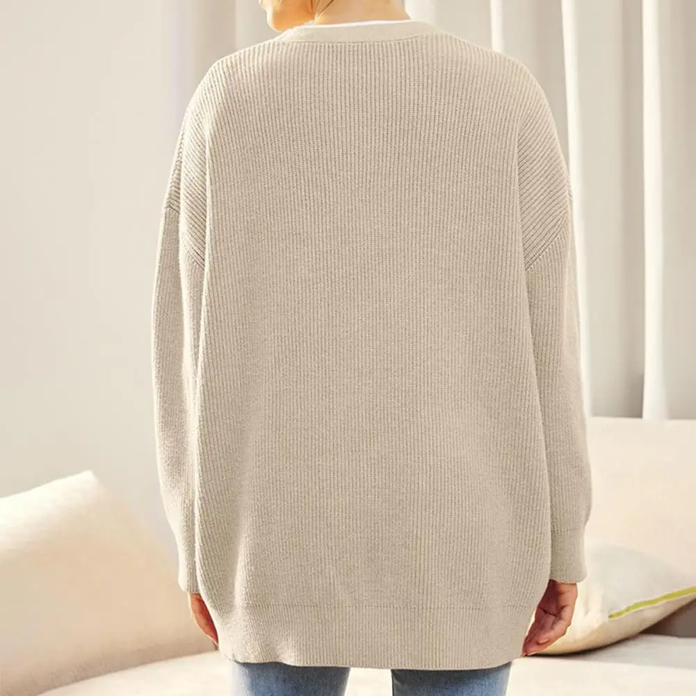 

Women Lightweight Sweater Jacket Warm Long Sleeve Sweater Coat Stylish Women's V-neck Sweater Coat Loose Fit Ribbed for Autumn