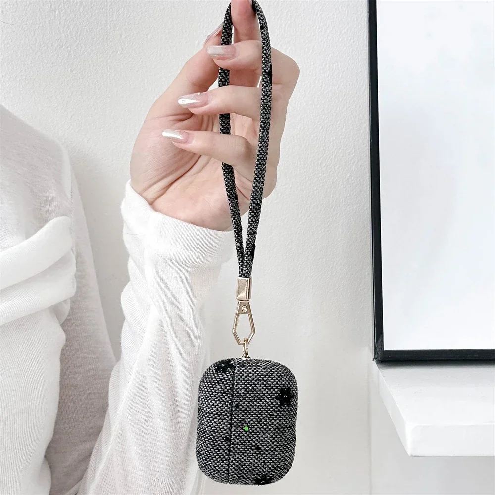 Luxury Little Flower Earphone Case For Airpods 4 Pro 2 With Wristband Soft Cute Cloth Pattern Protective Cover For Airpods 1 2 3