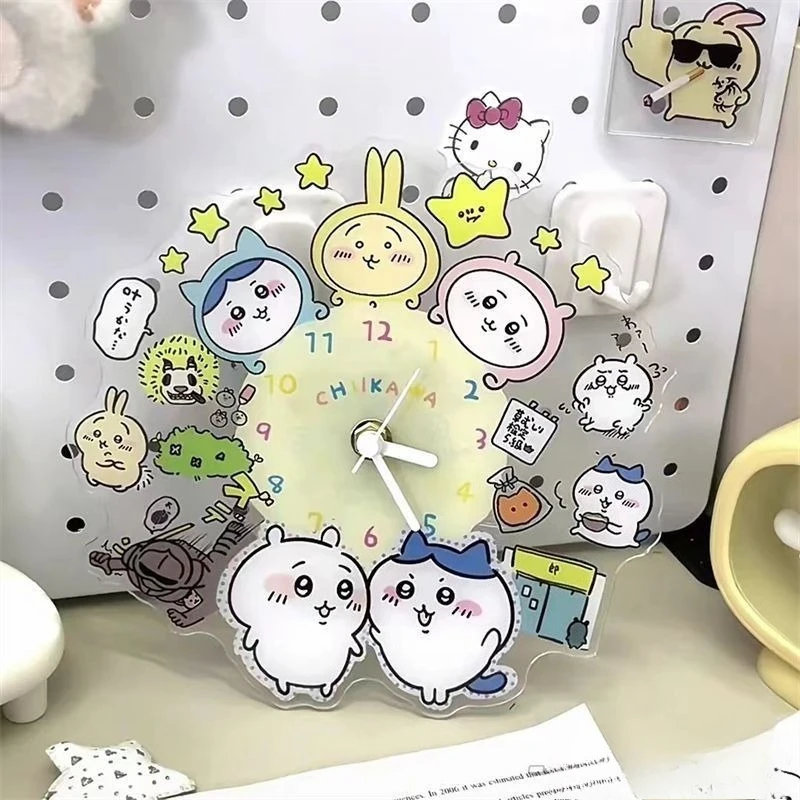 Anime Cartoon Kawaii Chiikawa Hachiware Usagi Acrylic Clock Originality Brief Wall Built-up Pendent Ornament Mute Punctual Gift
