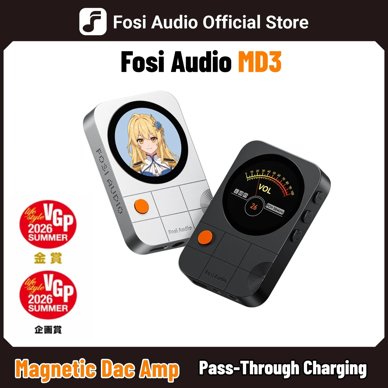 Fosi Audio MD3 Magnetischer Kopfhörer-DAC-Verstärker mit LCD-Bildschirm ES9039Q2M Chip Tragbarer HiFi-Kopfhörerverstärker für iPhone Android