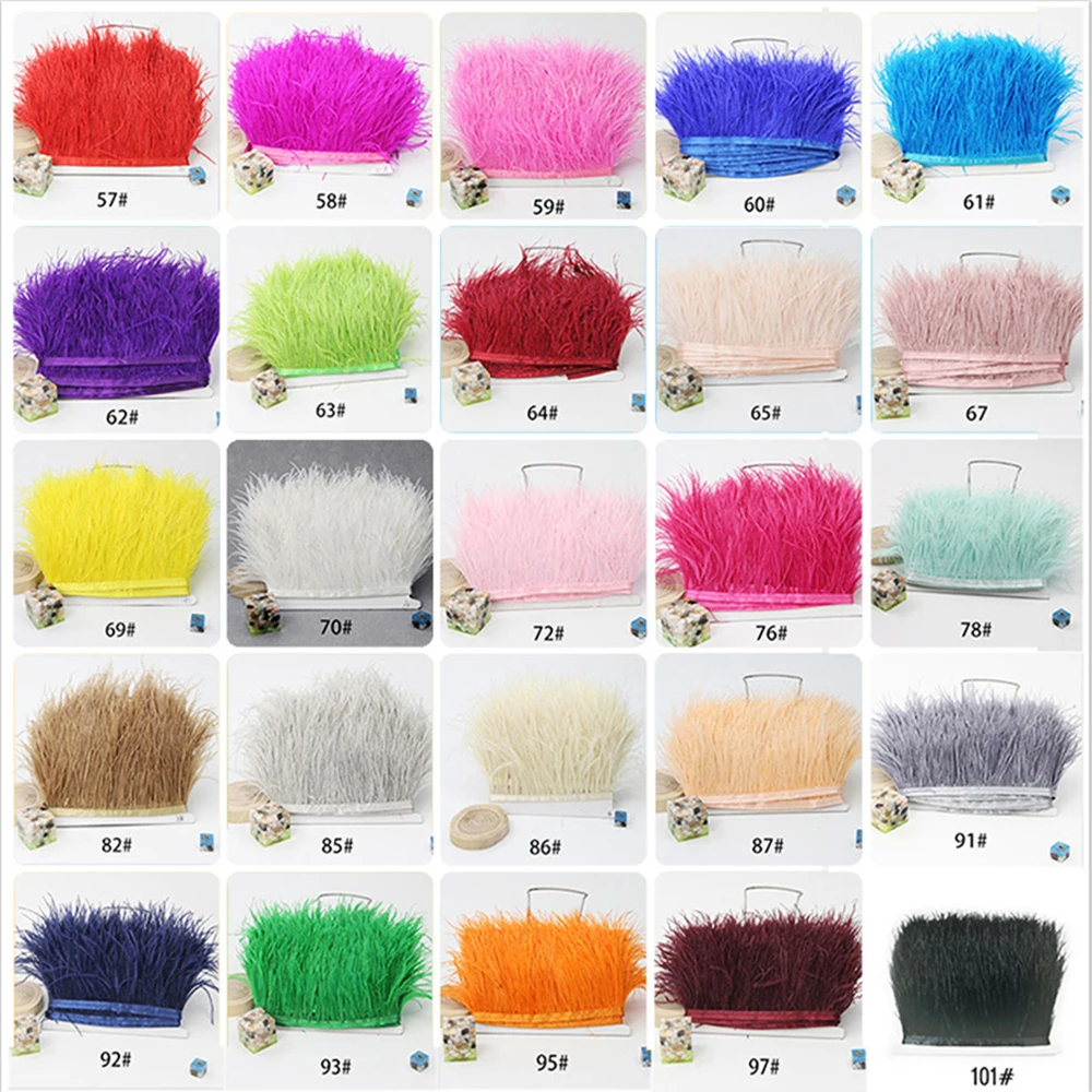 

2022New! Wholesale High Quality 5- 10 Meters Ostrich Feather Ribbon Plumes Feather Fringe 8-10cm DIY Clothing Needle Accessories