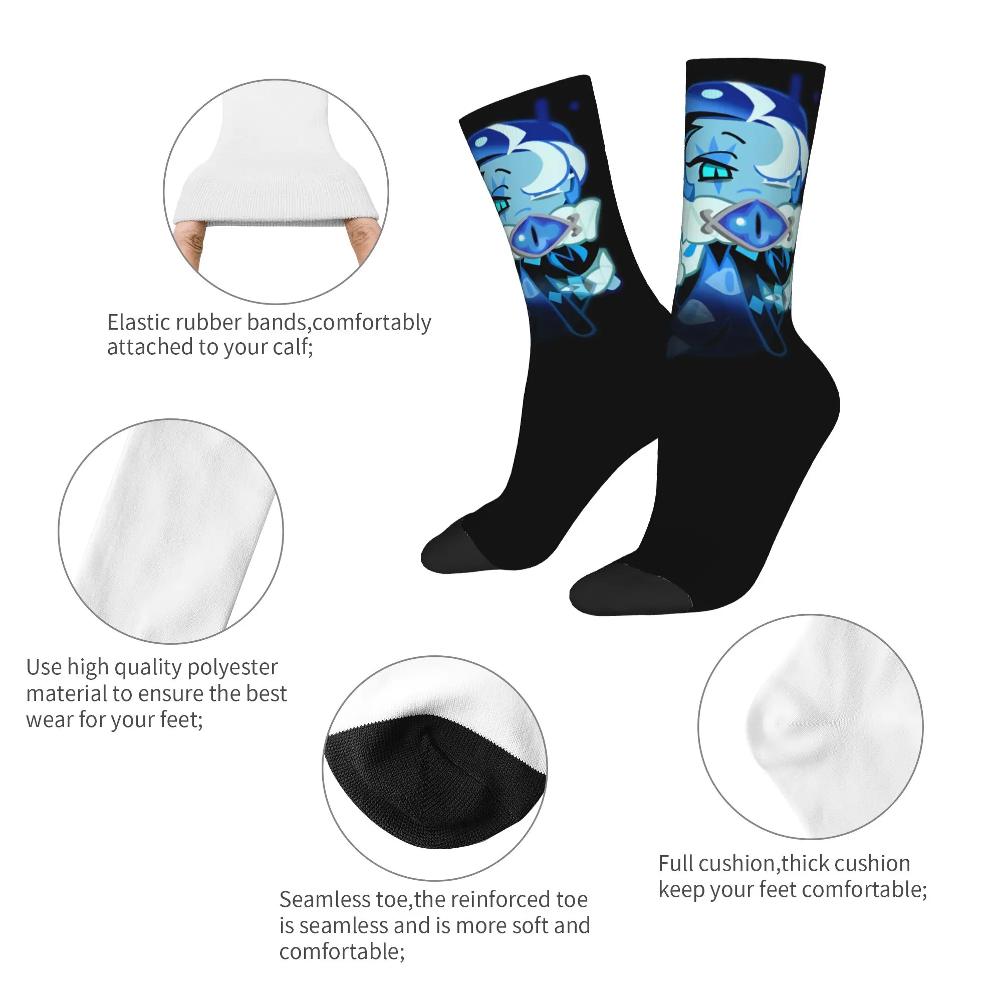 Retro Shadow Milk Cookie Run Kingdom Skateboard Socks Cute Cartoon Anime Polyester Crew Socks for Women Men Non-slip