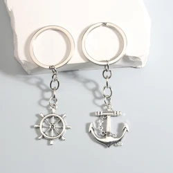 1 Set Rudder Anchor Alloy Keychain Silver Color Sea Voyage Key Chains For Women Men Gifts Souvenir Making Handmade DIY Jewelry