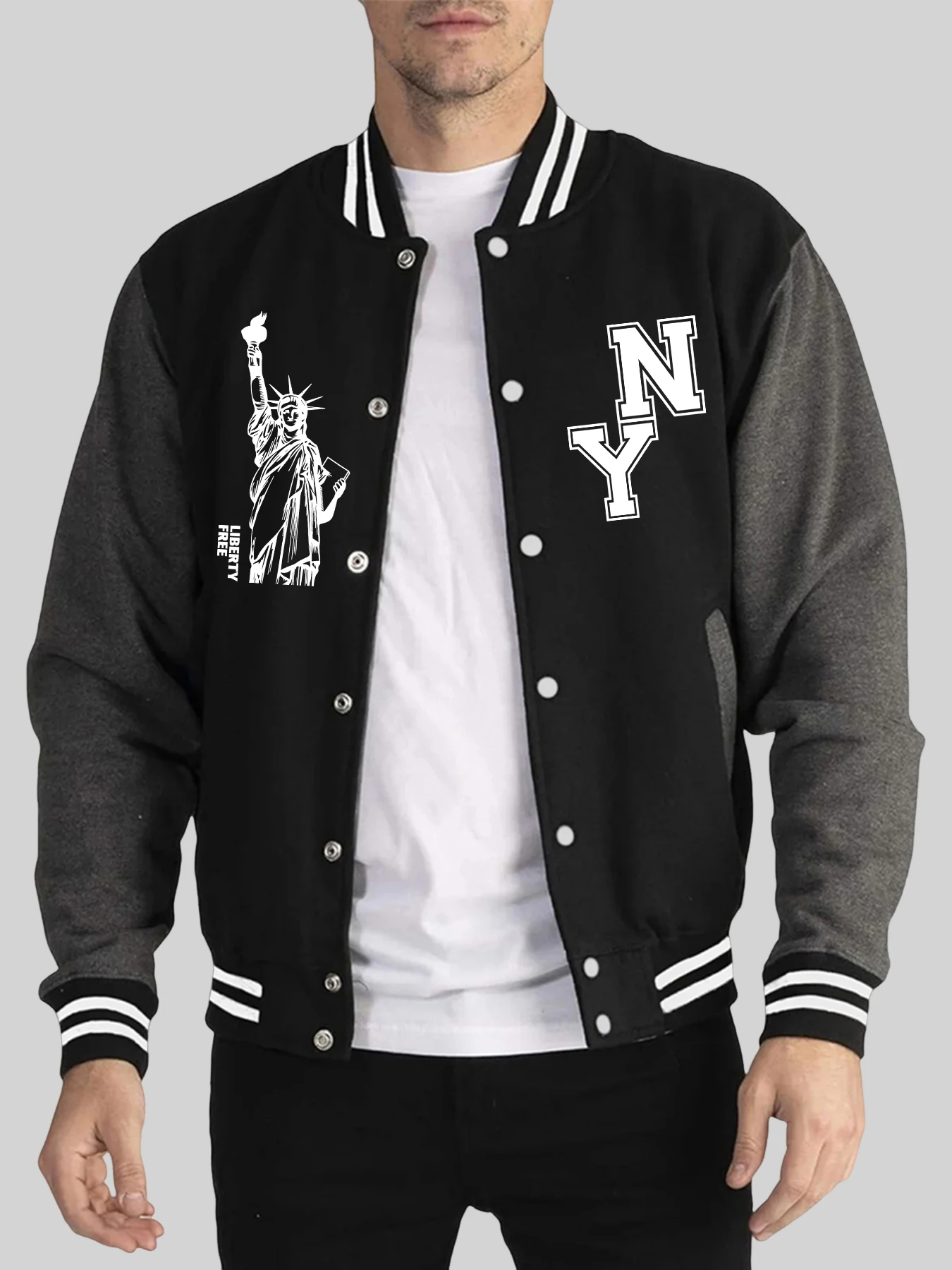 

New York City Liberty Free Prints Tops Man Autumn Winter Loose Baseball Uniform Fashion Minimalist Jacket Comfy Casual Menswear