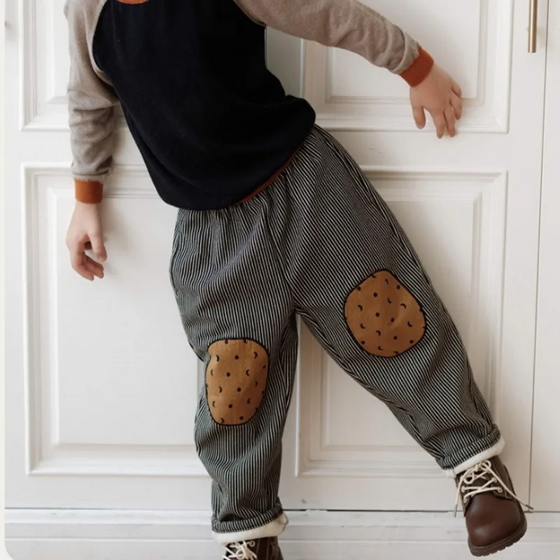 سميكة الصوف الفتيان السراويل الشتاء الأطفال مخطط زين عادية فضفاض مستقيم الساق السراويل طفل تنوعا ملابس خارجية W5235 #6