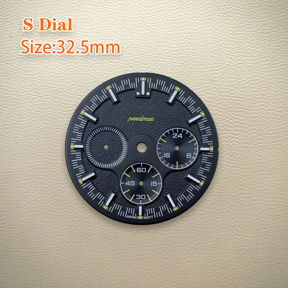 32.5mm S Dial Spark pattern dial black Dial Suitable For VK63 Movement Green Luminous Watch Modification Accessories