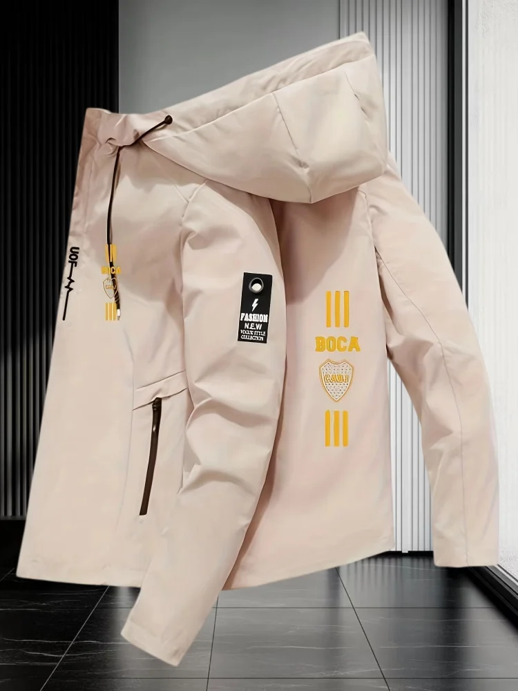 Spring autumn fashion brand printed design hooded jacket for daily outdoor commuting walking lightweight men's casual outerwear