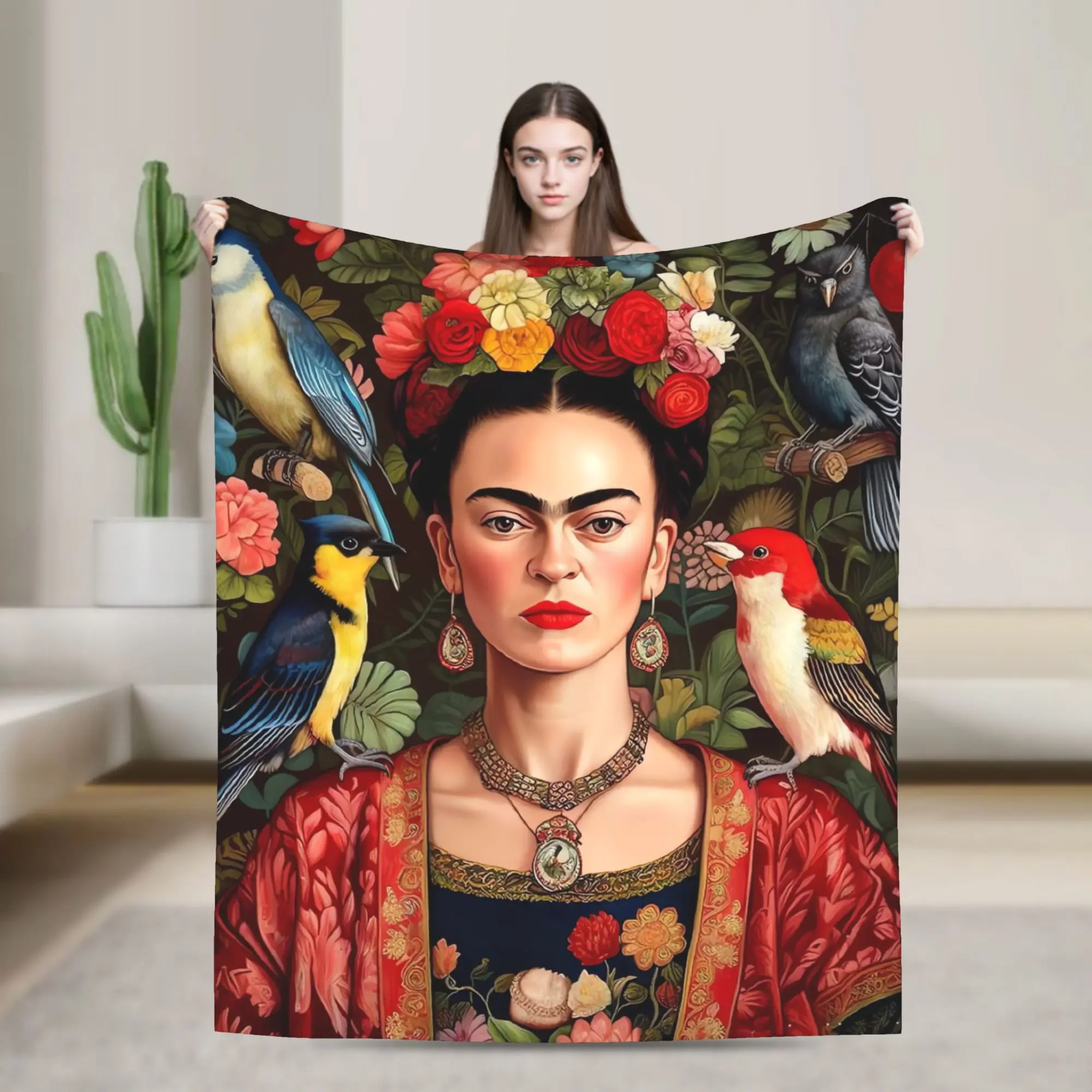 F-Frida K-Kahlo Flower Print Blankets  Warm Fluffy Plush Throw Blanket For Couch Chair Camping Flannel Bedspread Bed Cover