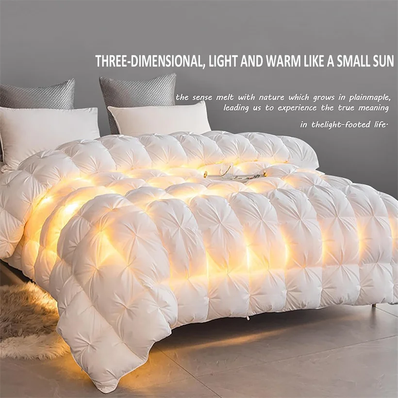 Winter White Goose Dwon Duvet 3D Quilted Luxury Comforter Super Soft Fluffy Five-Star Hotel Style Cotton Shell Quilt All Seasons