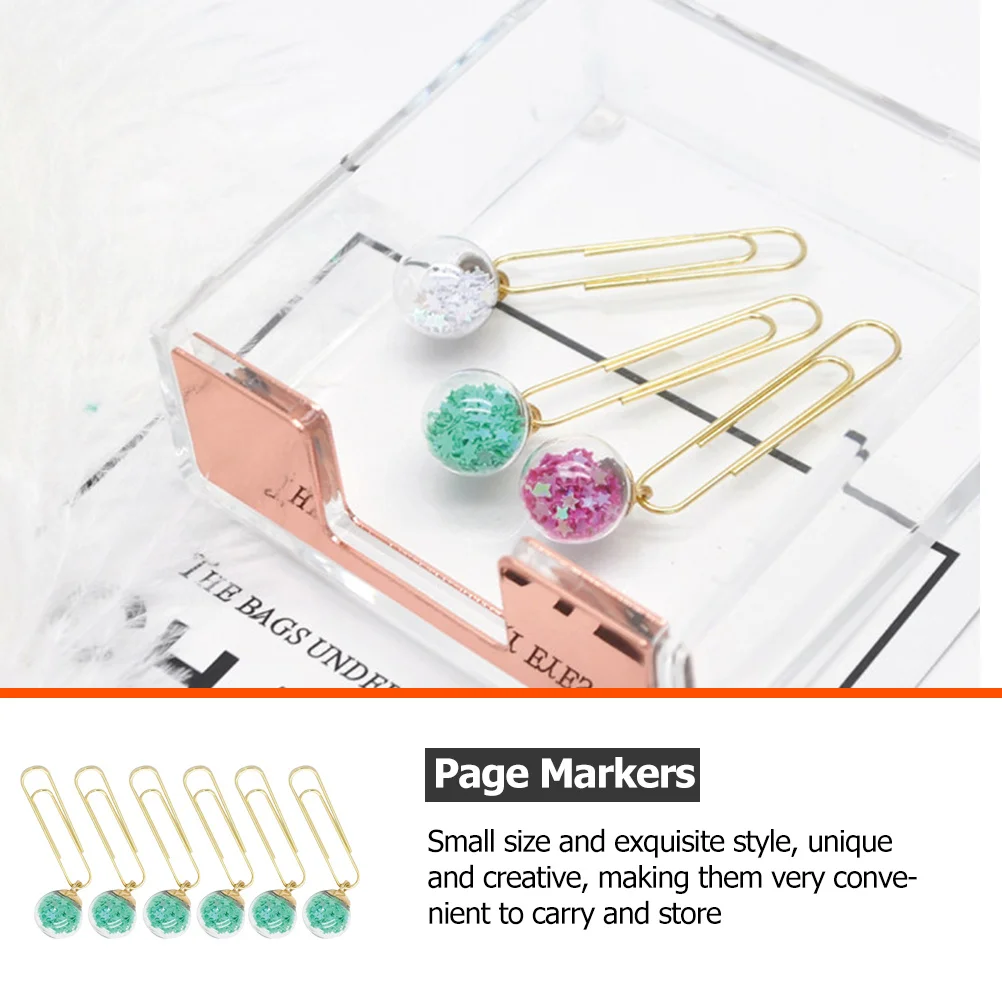 6Pcs Metal Glass Paperclips Book Marking Clips Page Holders for Notebooks Scrapbooks Files Office Organization Students School