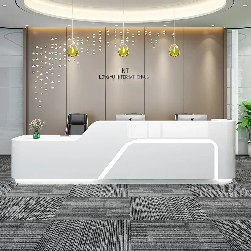 Reception Counter White LED High Quality Office Furniture MDF Wooden Office Counter Beauty Salon White Reception Desks