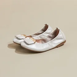 Genuine Leather Women's Flat Shoes Women Buckle Round Toe Slip on Ballet Flats Lazy Loafers Moccasins Ladies Casual Flats Shoes