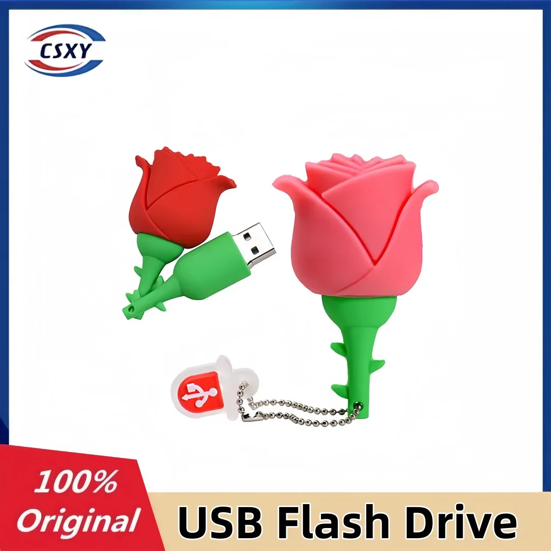 

Red Rose USB Flash Drive 128GB 64GB 32GB 16GB 8GB 4GB Memory Stick Pendrive Creative Gift Key Chain Pendrive