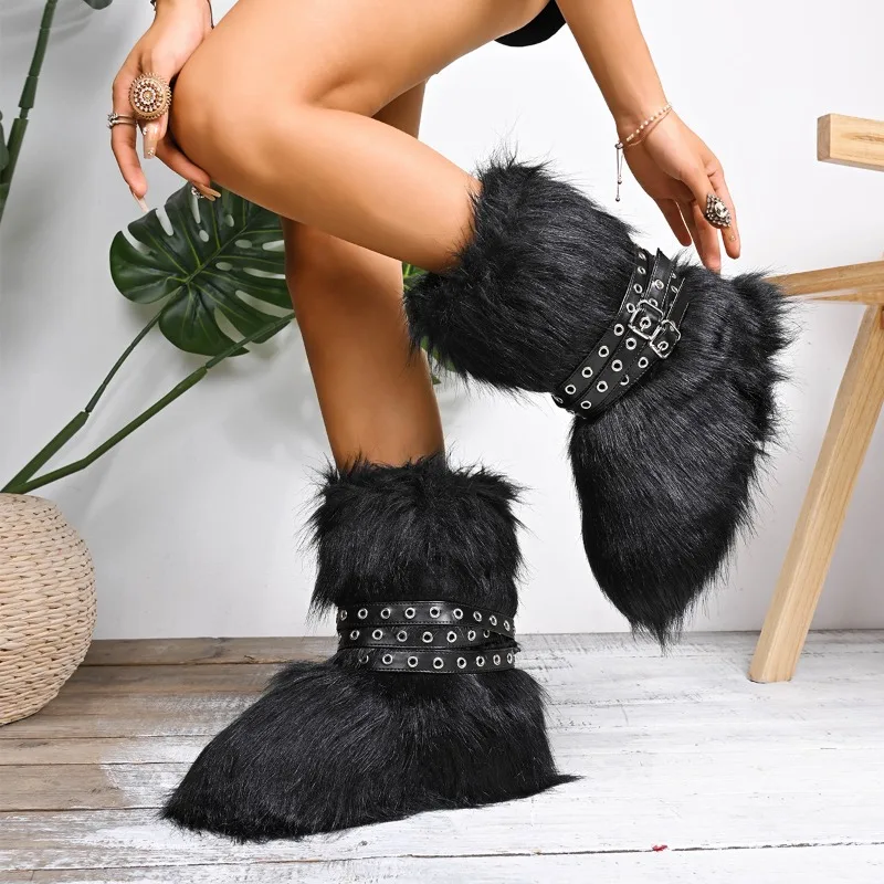 أحذية قطنية قطيفة بإبزيم حزام شتاء جديد بأكمام دائرية ونعل ناعم ومضادة للانزلاق ومقاومة للاهتراء أحذية الثلوج