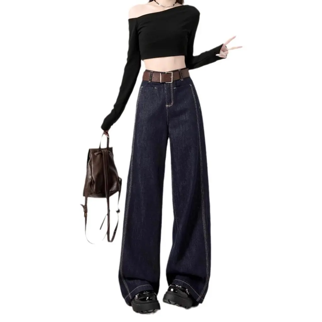 Damskie jeansy z wysokim stanem, proste nogawki, luźne, szerokie spodnie, jesień-zima, nowy styl, dopasowane, codzienne spodnie
