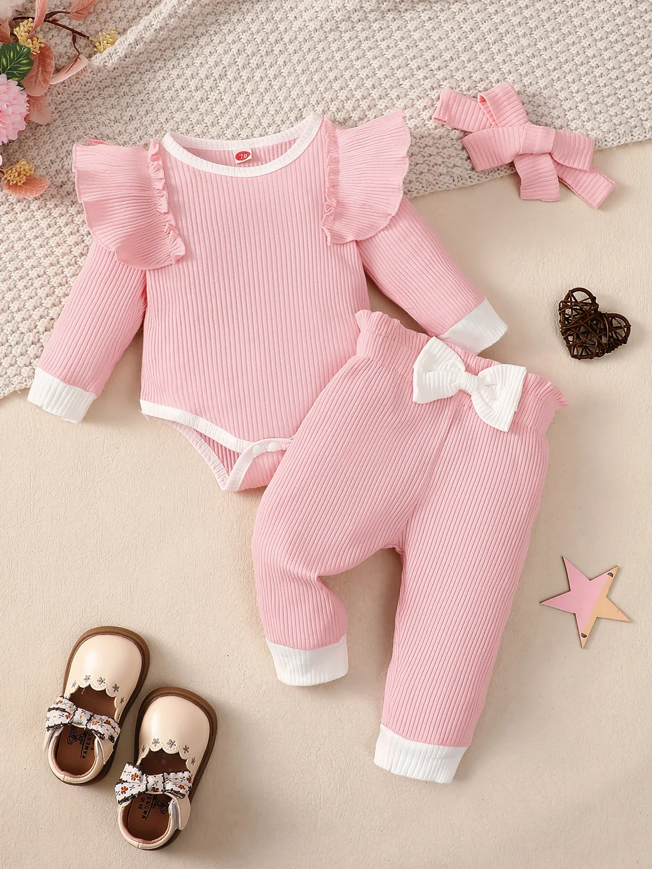 Toddler Baby Girls Clothes Set Spring Autumn Solid Long Sleeve Knitted Top+Trousers Headband Children Infant Casual Outfits