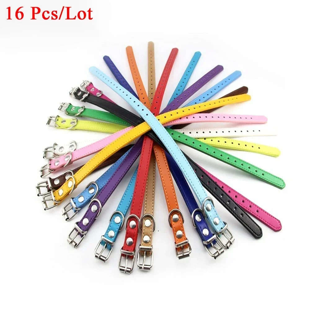 16 Pcs 16 Different Colors PU Leather Small Dog Collar Adjustable Puppy Neck Strap Pet Collar for Cat Dog Accesories 19cm-32cm