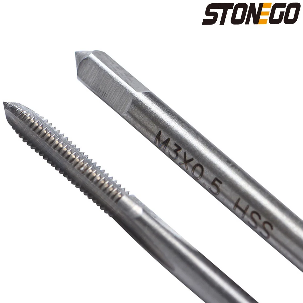 STONEGO-HSS6542 Conjunto de brocas, torneiras de rosca métrica, M1-M3.5-Sizes, M1, M1.2, M1.4, M1.6, M1.7, M1.8, M2, M2.5, M3, M3.5, 10pcs