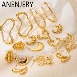 ANENJERY 316L Stainless Steel Irregular Lava Lines Crescent Earrings For Women Simple Temperament Jewelry Gifts Wholesale