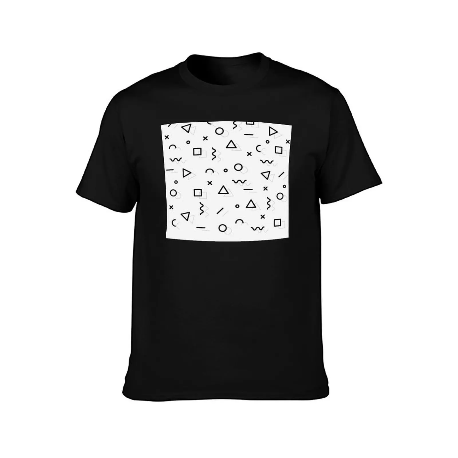 Black Whit Geometria T-Shirt, Summer Casual Cotton Tee, Oversized Streetwear Tops, Vintage Graphic Print, Loose Fit Short Sleeve
