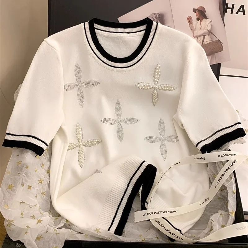 LIDOU Women Knit T-Shirt White M 4