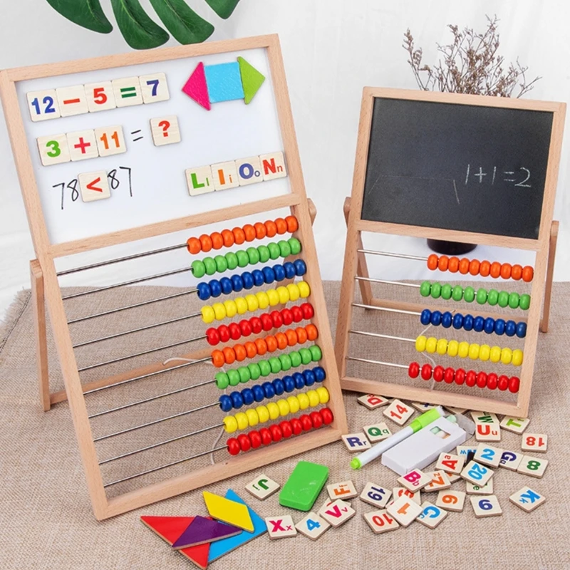 

Wooden Abacus Counting Toy Double Sided Whiteboard Blackboard Abacus Educational Toy for Preschool Kindergarten H8WD