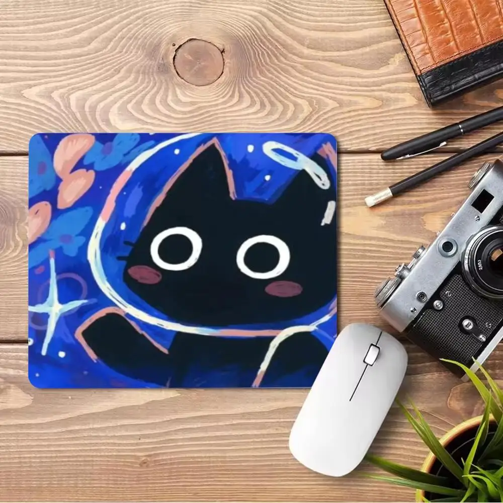 Cute Space Astronaut Black Cat Art Gaming Mouse Pad Small Deskmat Anti‑slip Lock Edge Speed Mousepad Pc Laptop Gamer