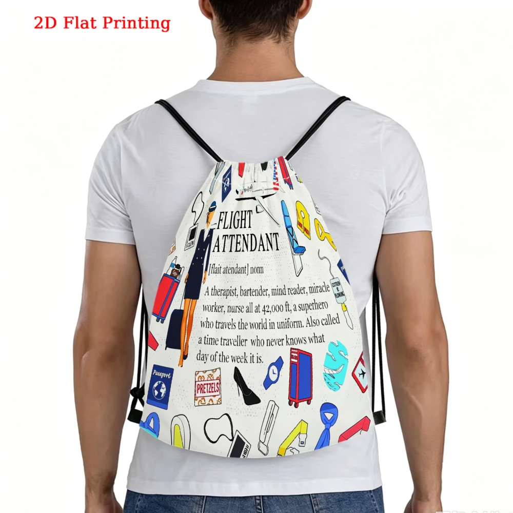 Casual Style, Drawstring Backpack, 2D Flat Printing Flight Attendant Pattern, Fitness Sports Backpack, Outdoor Travel Drawstring