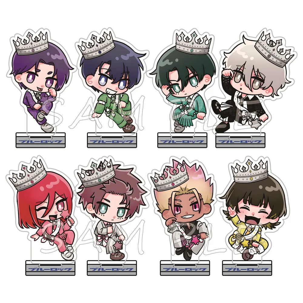 Blue Lock 10cm Acrylic Stand Figures Keychain Crown King Chibi Anime Desktop Tabletop Decor Otaku Fans Collectible Gift
