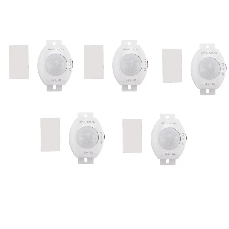 FULL-5X PIR Infrared Motion Sensor Detector DC5-24V Auto On Off Timer Switch LED Light Body PIR Motion Sensor Lamp(White)