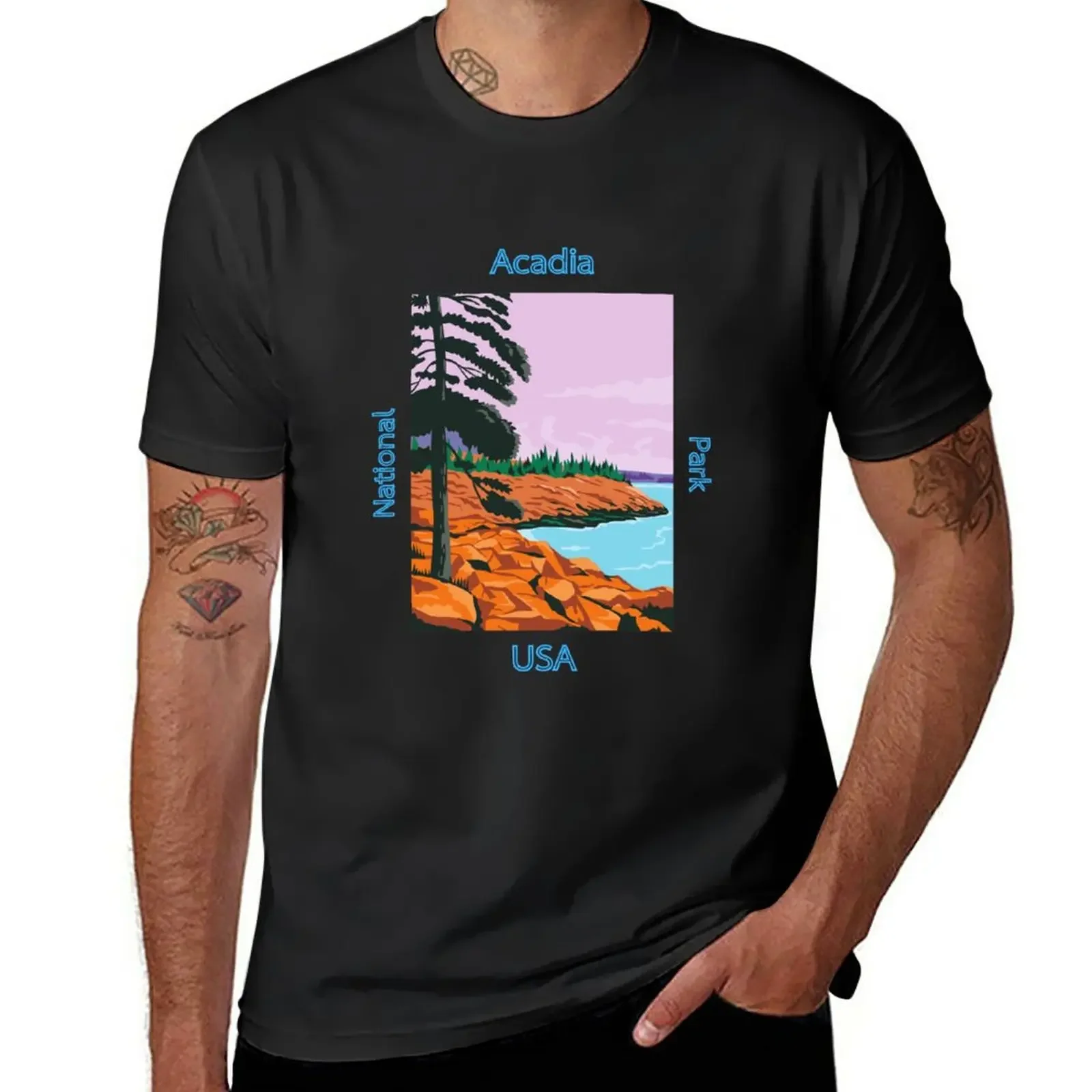 New Acadia National Park Landscape T-Shirt graphic t shirt vintage anime figures baggy shirts men graphic t shirts