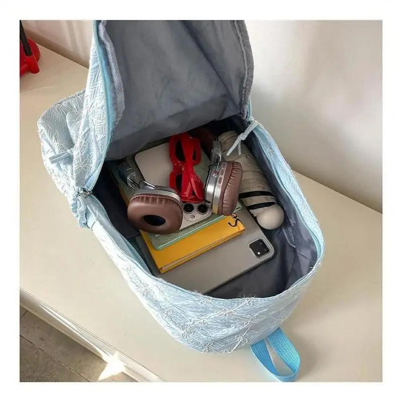 Nylon-Rucksack mit süßem Schleifenmuster, großes Fassungsvermögen, leicht, mehrere Taschen, Schultasche, lässiger Alltagsrucksack für Studenten und Pendler – Detail 28