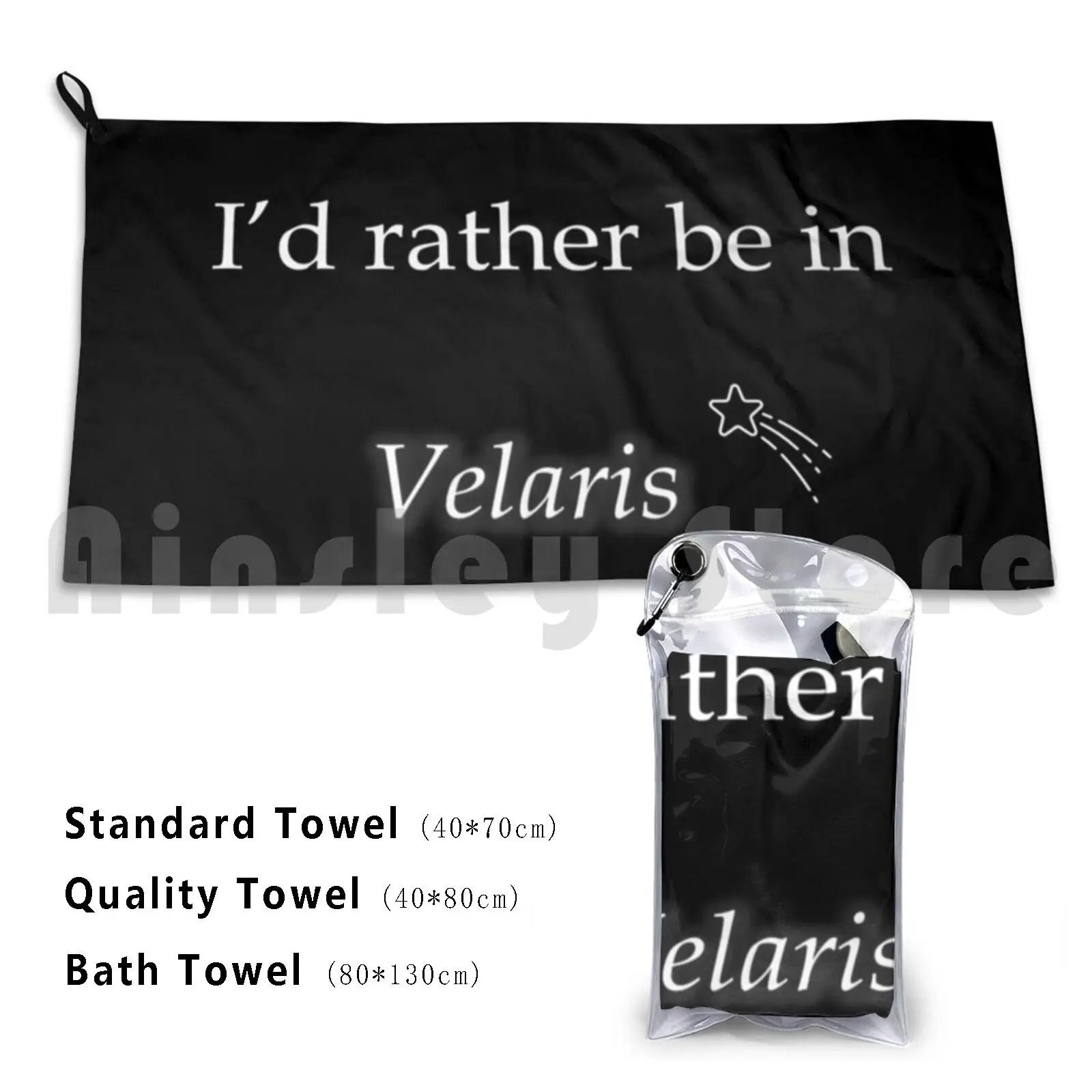 I'd Rather Be In Velaris ( On Black ) Bath Towel Beach Cushion Velaris Rhysand Bookish Books Court A Court Of