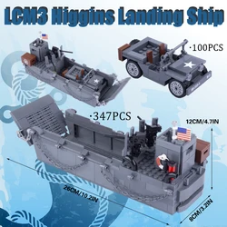 MOC WW2 Military Army Scene US Navy Soldier Figures LCM3 Landing Ship Accessories Building Blocks Vehicle Car Bricks Toys Gifts