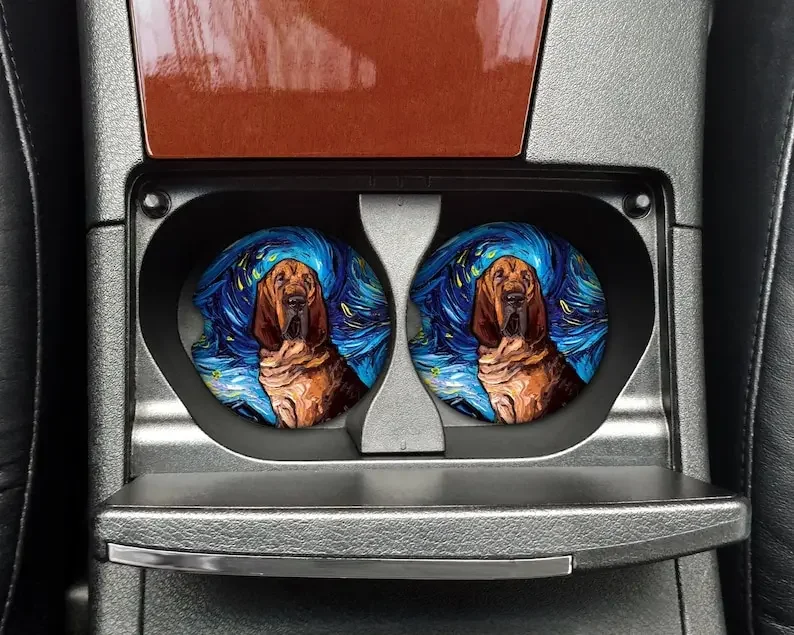 2pcs  Bloodhound Starry Night Dog Pet Lover Artwork Car Interior Cup Holder Padre!