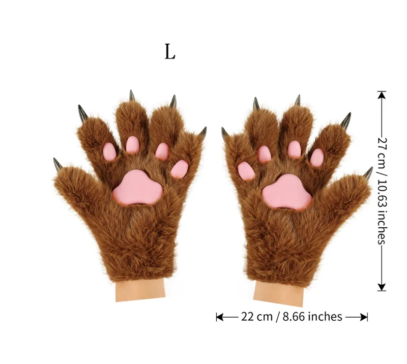 Furry Fur Cat Wolf Fox Dog Fluffy Animal Paws Claws Gloves Mittens Hands Costume Cosplay Halloween Christmas for Kids Props Gift