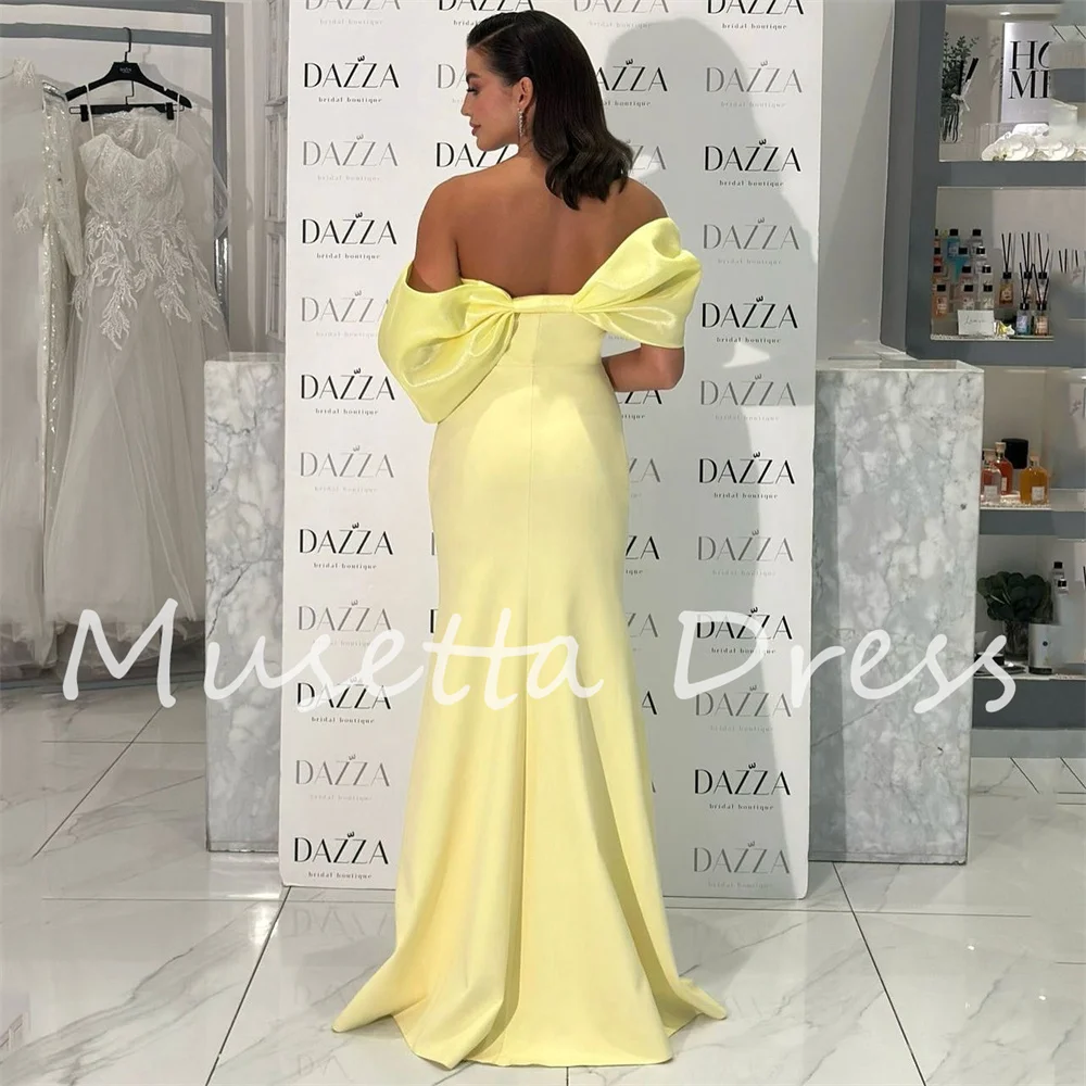 Musetta geel off-the-shoulder zeemeermin avondjurk open rug strapless trein formele prom feestjurk فسات dhásadroة op maat