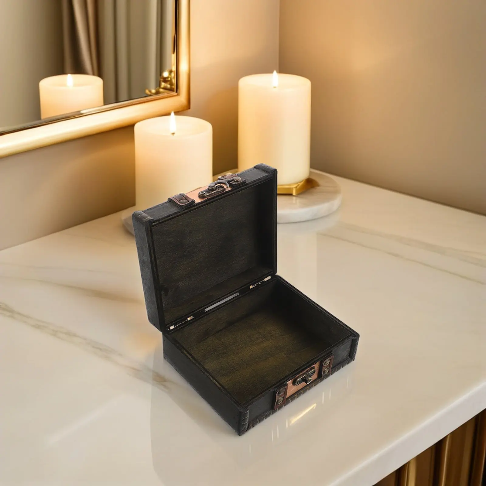 

Vintage Wooden Jewelry Box Chinese Style Decorative Organizer Necklace Ring Earring Storage Treasure Case Retro Keepsake Chest