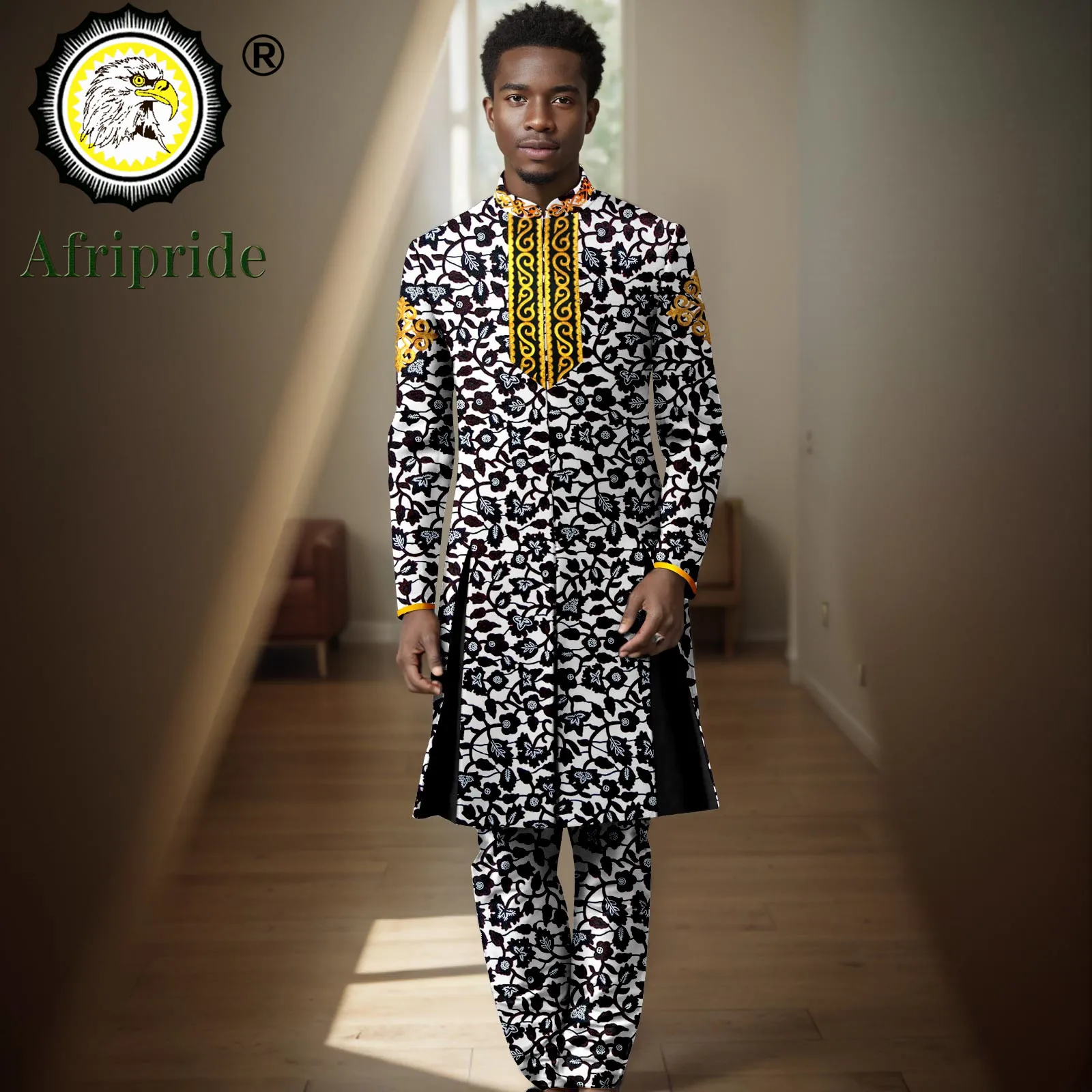 

Men`s Suits African Clothes Embroidery Lined Print Long Blazer and Pants 2 Piece Set Formal Outfits Party Wedding Wear 2416074