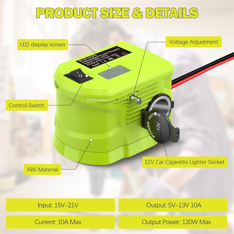 Für Ryobi 18V Li-Ionen-Akku, 18V auf 12V Step-Down-Konverter, Power-Wheel-Adapter, Spannungsreduzierer, Transformator für Auto-Geräte