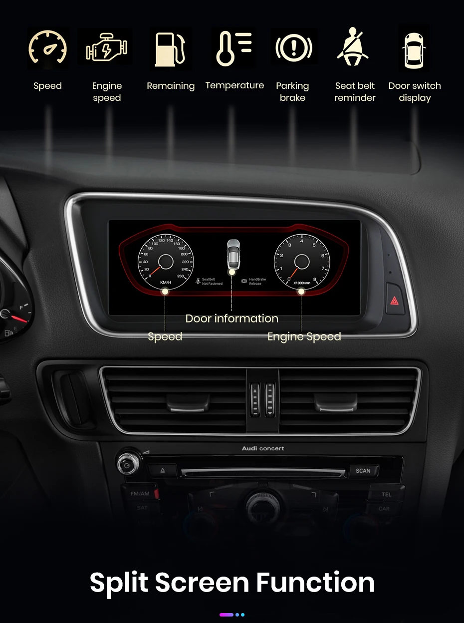 Junsun 8,8 Zoll Bluetooth Wireless CarPlay Android Auto Autoradio für Audi Q5 Q5L 2009-2016 GPS-Navigation 4G WiFi Multimedia-Stereoanlage – Detail 12