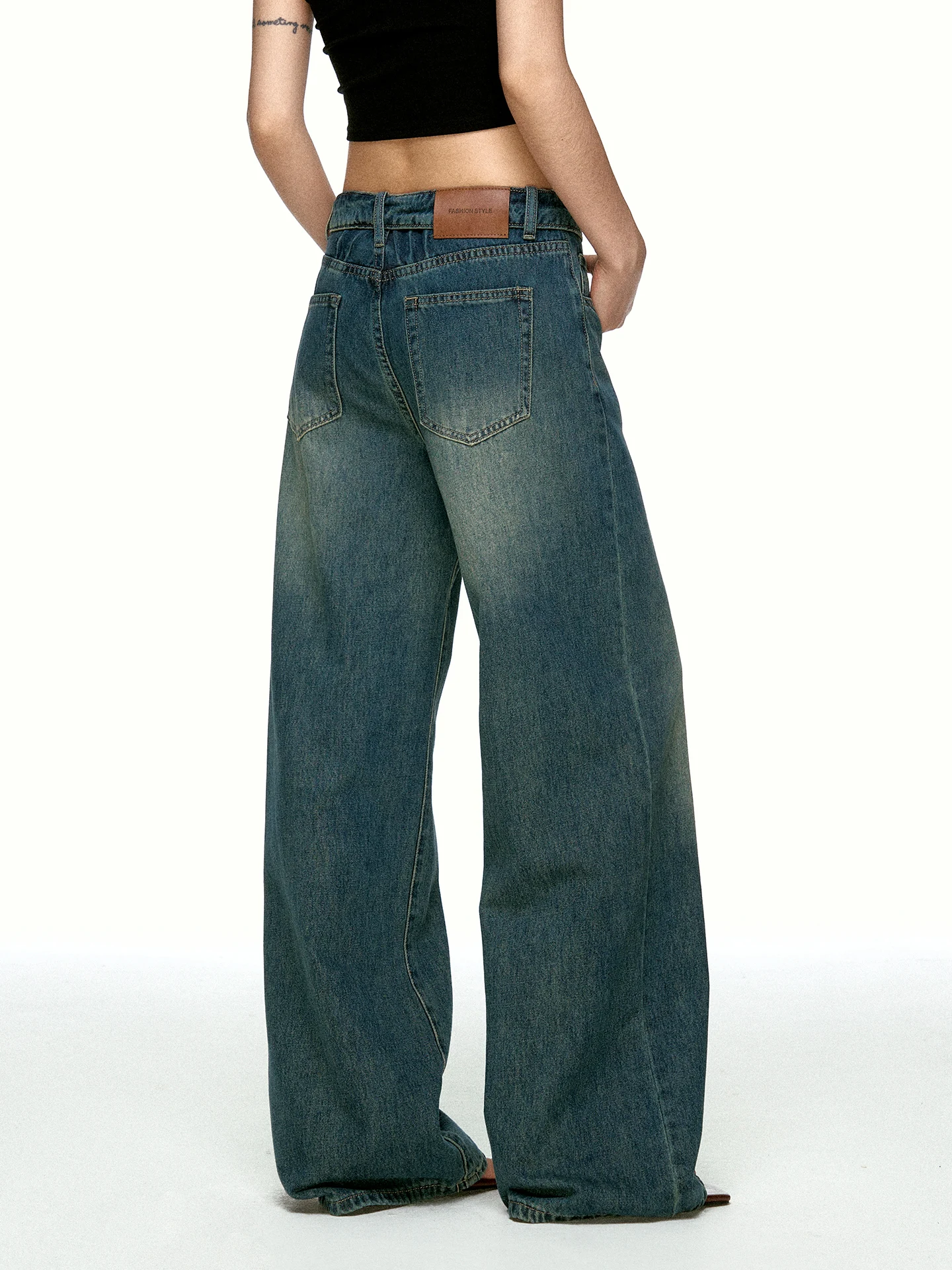 Aaisup American Retro Washed Wide Leg Jeans Women's Loose Slim Straight Floor-Length Pants Autumn Design Sense Casual Trousers