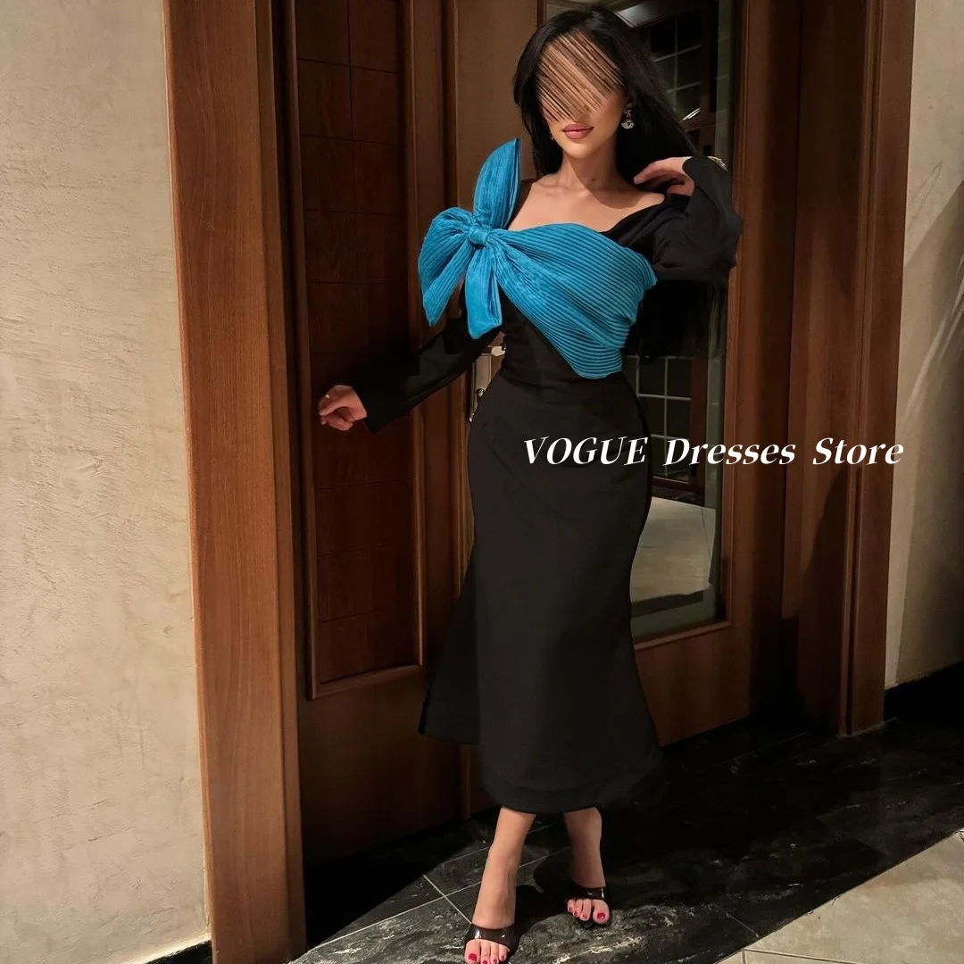 

Elegant Mermaid Evening Dresses with Bow 2025 Black Satin Women Prom Party Dresses Formal Dress فساتين سهرة Customized