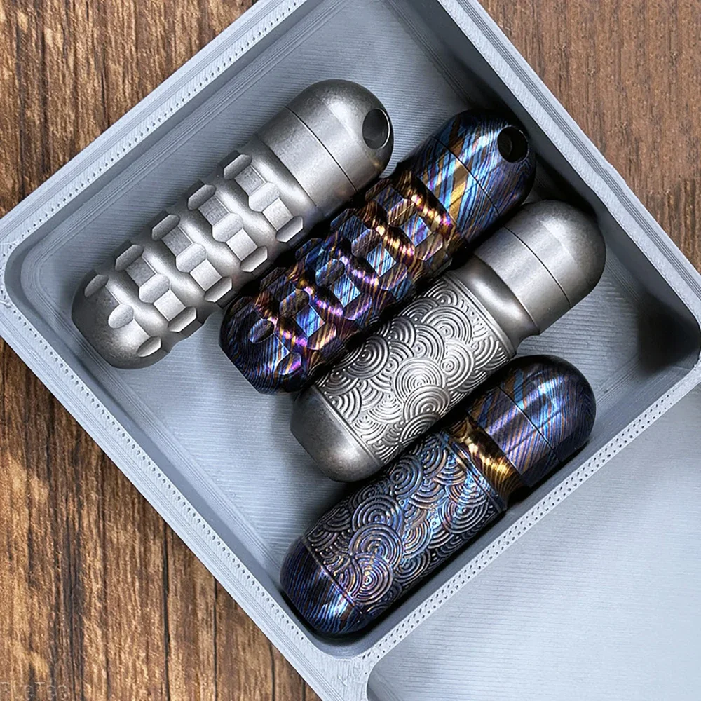 

EDC Mini Multifunctional Pocket Tool with Bit Storage Damascus Titanium Portable Screwdriver Waterproof Case
